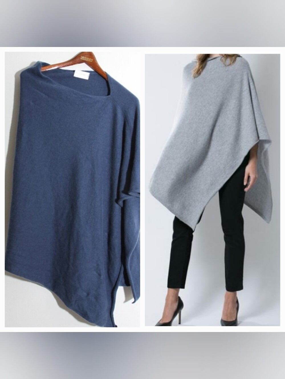 Anna Kristine 100% Mongolian Pure Cashmere Poncho Sweater Blue Drapey One Size